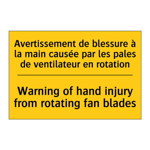Avertissement de blessure à la  /.../ - Warning of hand injury from rotating  /.../