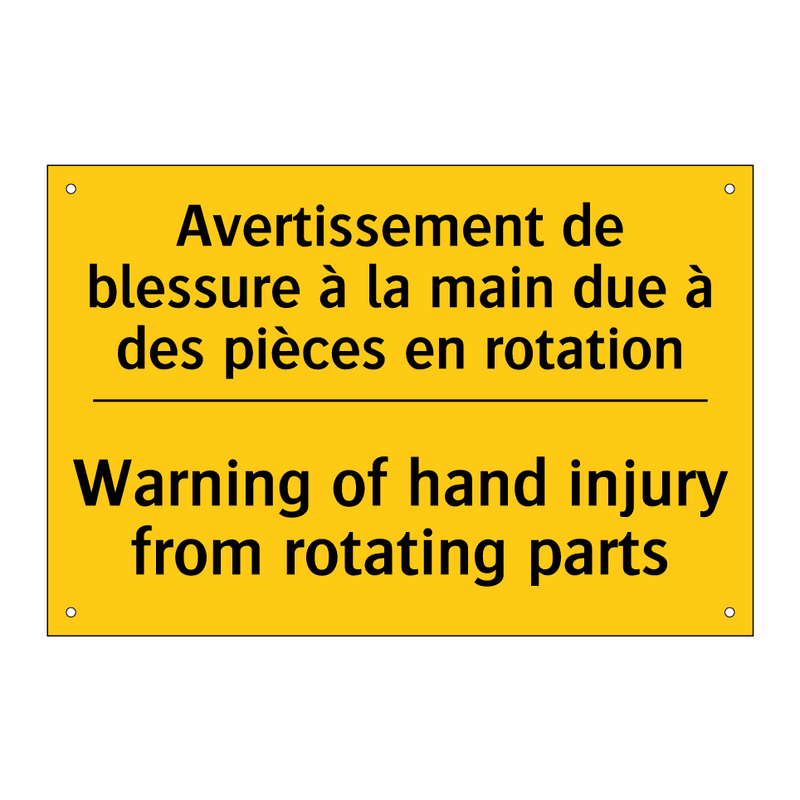 Avertissement de blessure à la  /.../ - Warning of hand injury from rotating  /.../