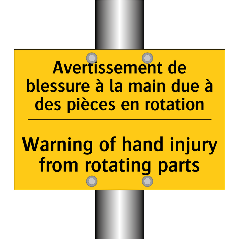 Avertissement de blessure à la  /.../ - Warning of hand injury from rotating  /.../