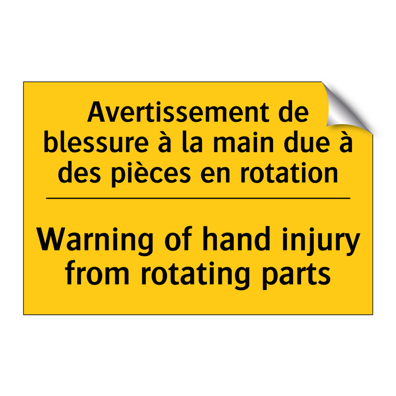 Avertissement de blessure à la  /.../ - Warning of hand injury from rotating  /.../