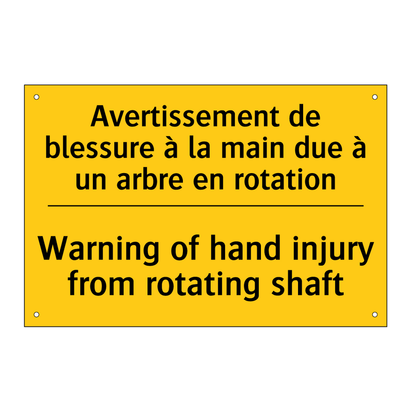 Avertissement de blessure à la  /.../ - Warning of hand injury from rotating  /.../