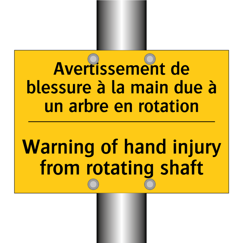 Avertissement de blessure à la  /.../ - Warning of hand injury from rotating  /.../