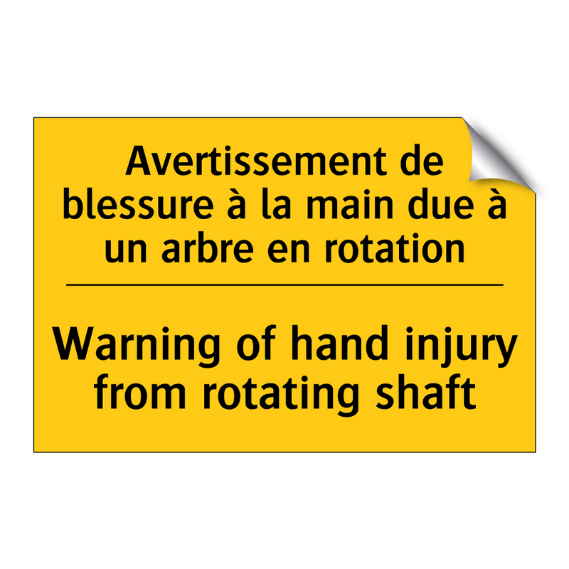 Avertissement de blessure à la  /.../ - Warning of hand injury from rotating  /.../