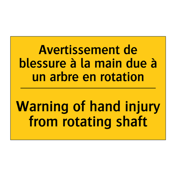 Avertissement de blessure à la  /.../ - Warning of hand injury from rotating  /.../