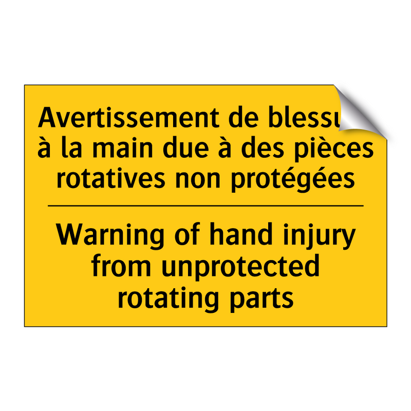Avertissement de blessure à la  /.../ - Warning of hand injury from unprotected  /.../