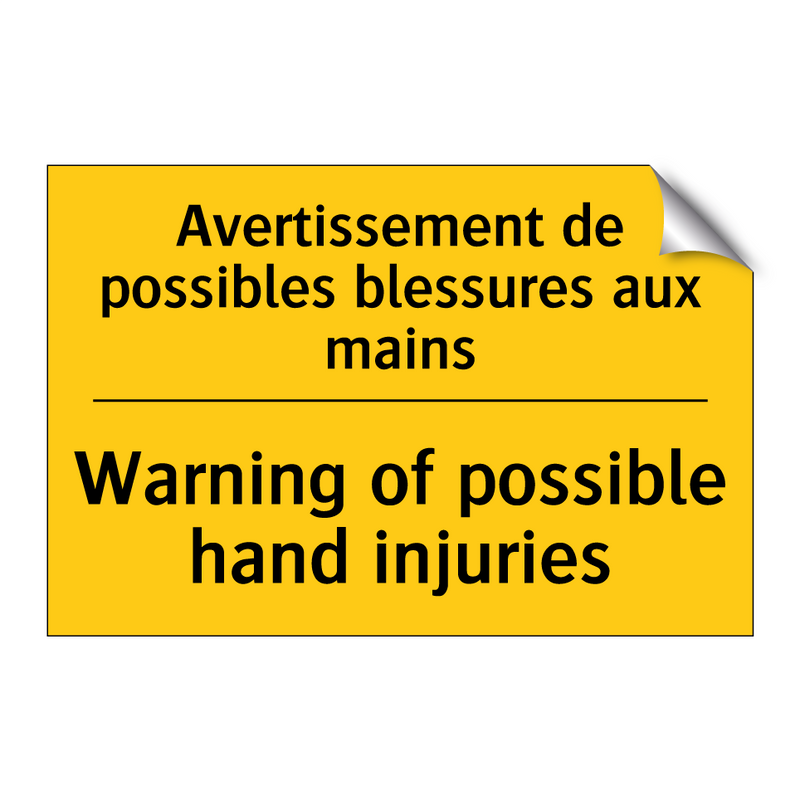 Avertissement de possibles blessures  /.../ - Warning of possible hand injuries /.../