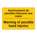 Avertissement de possibles blessures  /.../ - Warning of possible hand injuries /.../