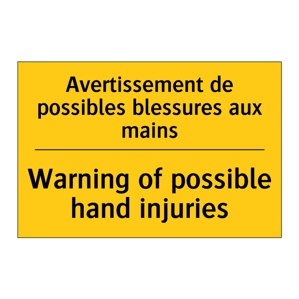 Avertissement de possibles blessures  /.../ - Warning of possible hand injuries /.../