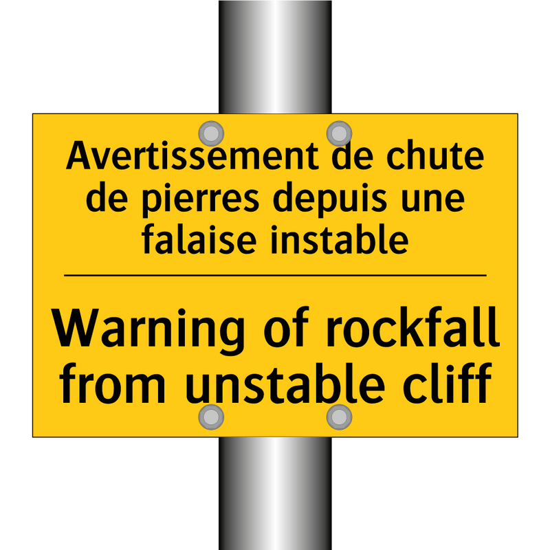 Avertissement de chute de pierres  /.../ - Warning of rockfall from unstable  /.../