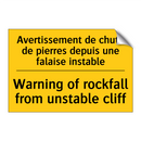 Avertissement de chute de pierres  /.../ - Warning of rockfall from unstable  /.../