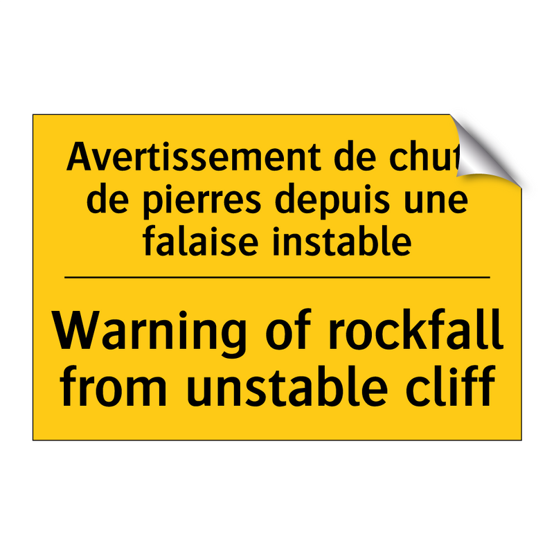 Avertissement de chute de pierres  /.../ - Warning of rockfall from unstable  /.../