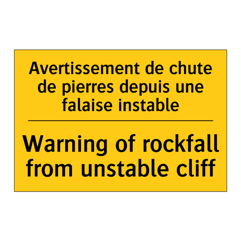 Avertissement de chute de pierres  /.../ - Warning of rockfall from unstable  /.../