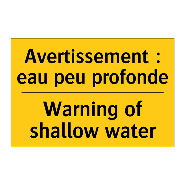 Avertissement : eau peu profonde /.../ - Warning of shallow water