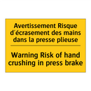 Avertissement Risque d'écrasement  /.../ - Warning Risk of hand crushing  /.../