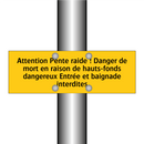 Attention Pente raide ! Danger de mort en raison de hauts-fonds dangereux Entrée et baignade interdites