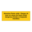 Attention Pente raide ! Danger de mort en raison de hauts-fonds dangereux Entrée et baignade interdites