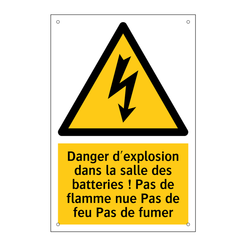 Danger d'explosion dans la salle des batteries ! Pas de flamme nue Pas de feu Pas de fumer
