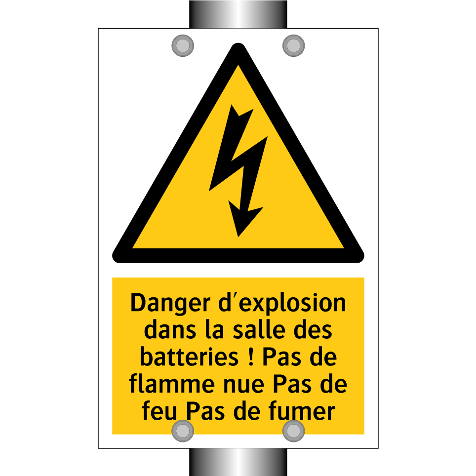 Danger d'explosion dans la salle des batteries ! Pas de flamme nue Pas de feu Pas de fumer