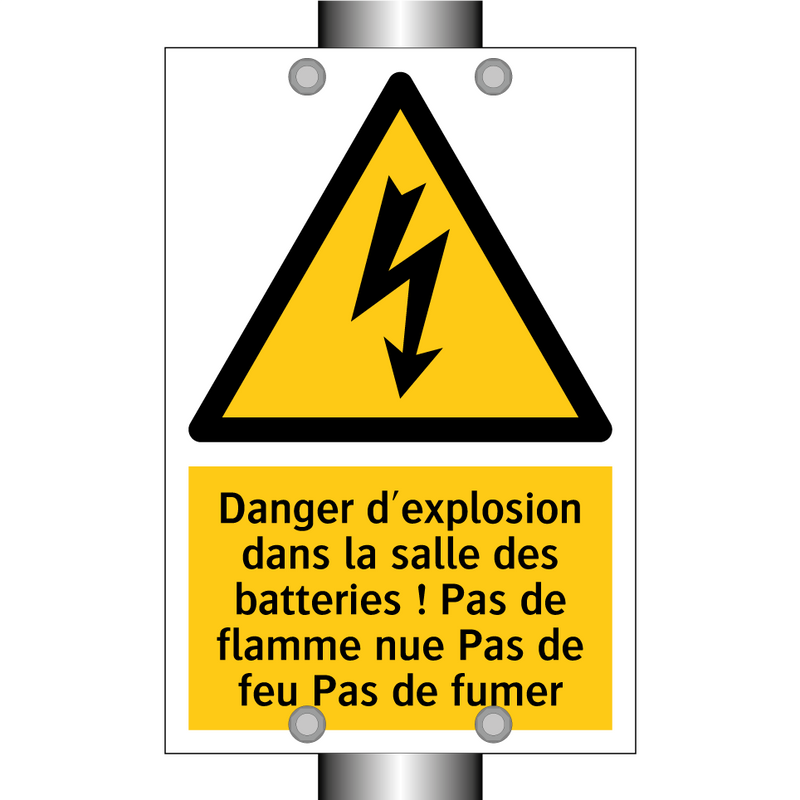 Danger d'explosion dans la salle des batteries ! Pas de flamme nue Pas de feu Pas de fumer