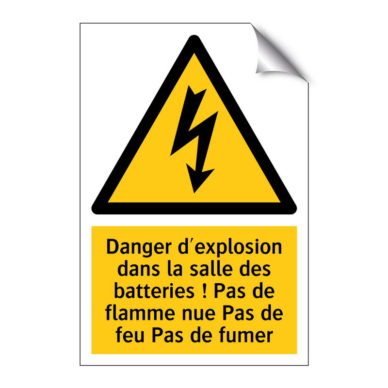 Danger d'explosion dans la salle des batteries ! Pas de flamme nue Pas de feu Pas de fumer