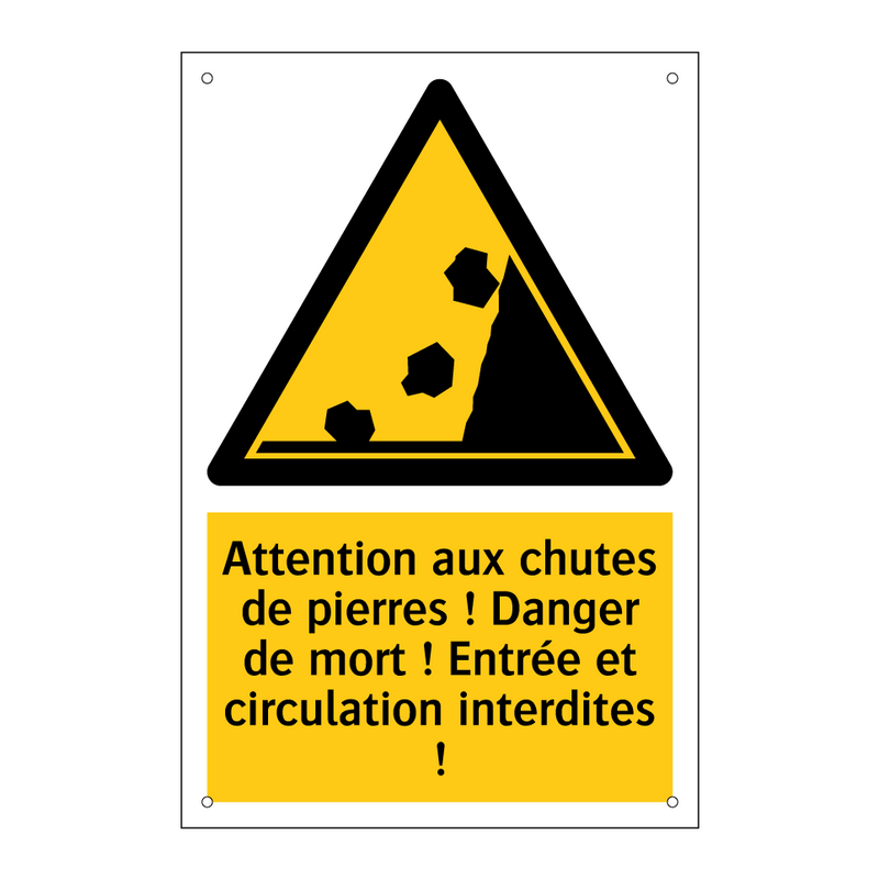 Attention aux chutes de pierres ! Danger de mort ! Entrée et circulation interdites !