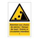 Attention aux chutes de pierres ! Danger de mort ! Entrée et circulation interdites !