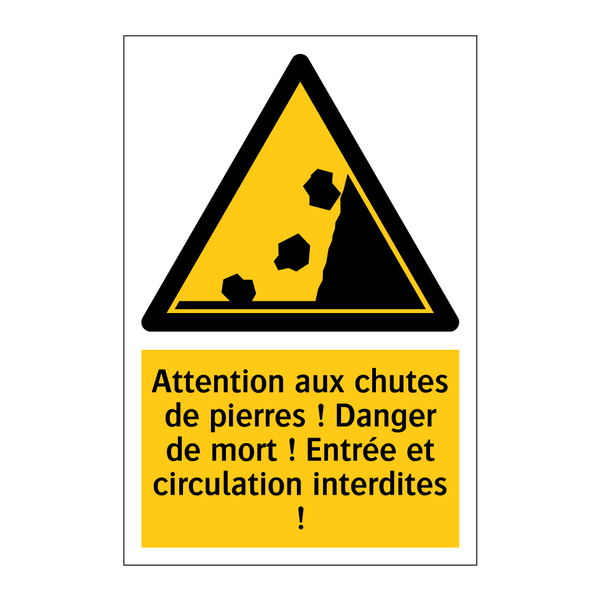 Attention aux chutes de pierres ! Danger de mort ! Entrée et circulation interdites !
