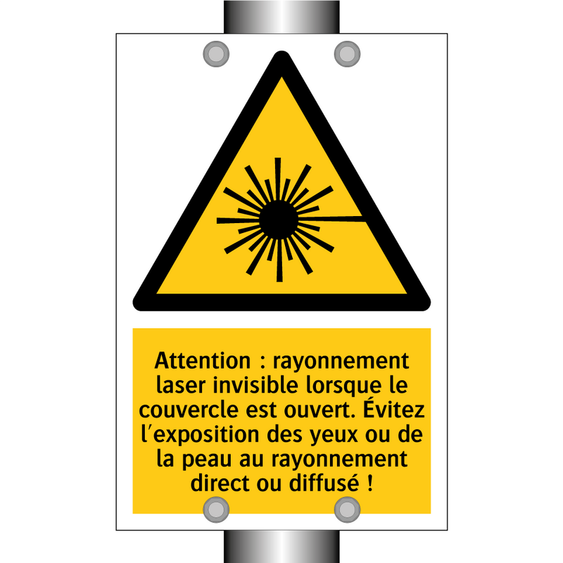 Attention : rayonnement laser invisible lorsque le couvercle est ouvert. Évitez l'exposition des yeux ou de la peau au rayonnement direct ou diffusé !