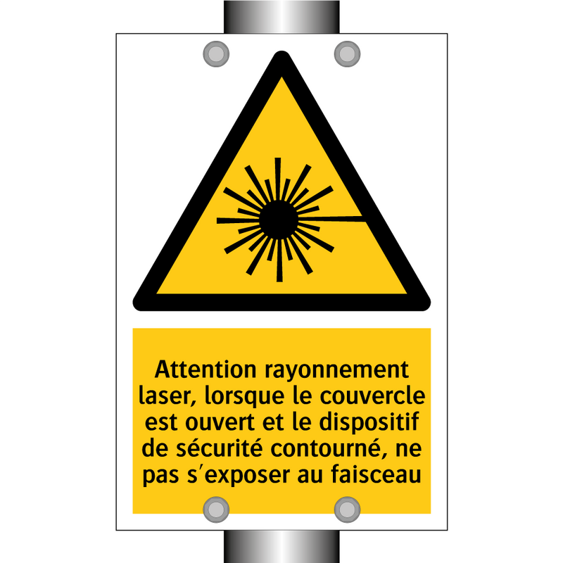 Attention rayonnement laser, lorsque le couvercle est ouvert et le dispositif de sécurité contourné, ne pas s'exposer au faisceau