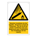 Attention Installation de Gaz Liquéfié - Respectez la Zone de Protection - Pas de Feu Ni de Fumer ! Conformez-vous aux Règlements pour l'Exploitation des Installations de Gaz Liquéfié
