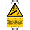 Attention Installation de Gaz Liquéfié - Respectez la Zone de Protection - Pas de Feu Ni de Fumer ! Conformez-vous aux Règlements pour l'Exploitation des Installations de Gaz Liquéfié