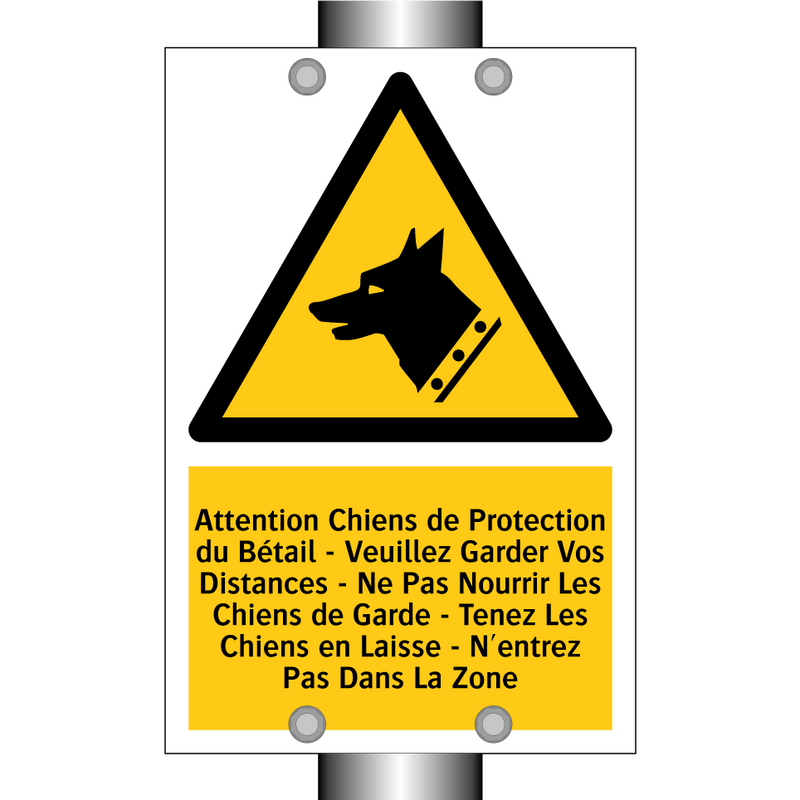 Attention Chiens de Protection du Bétail - Veuillez Garder Vos Distances - Ne Pas Nourrir Les Chiens de Garde - Tenez Les Chiens en Laisse - N'entrez Pas Dans La Zone