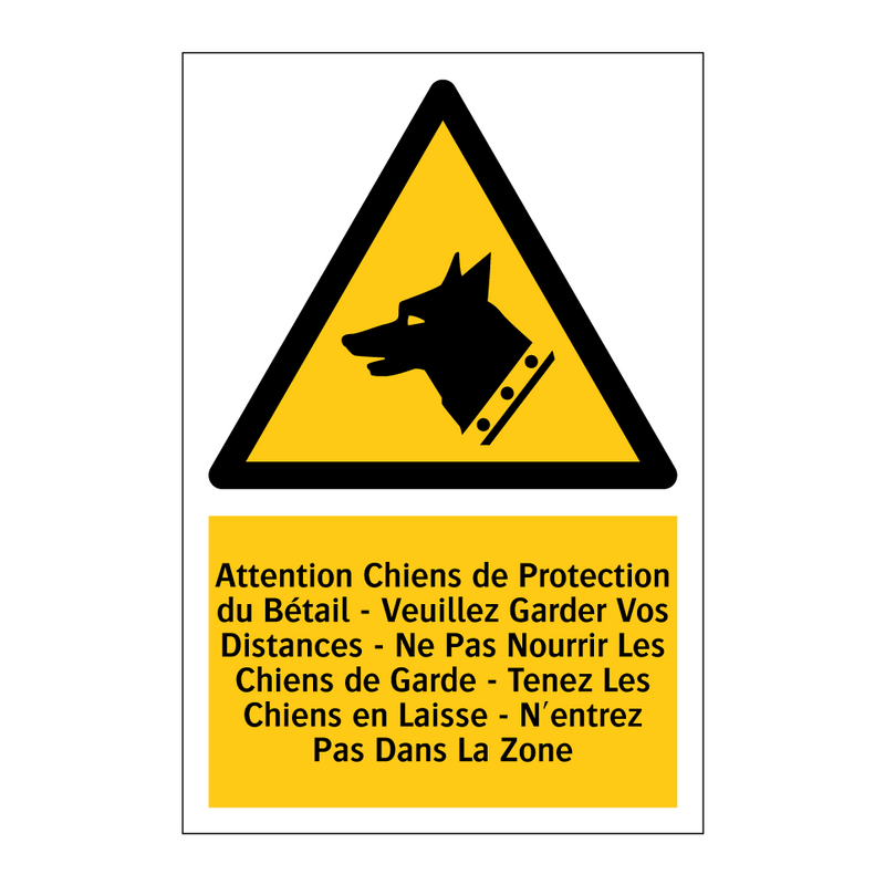 Attention Chiens de Protection du Bétail - Veuillez Garder Vos Distances - Ne Pas Nourrir Les Chiens de Garde - Tenez Les Chiens en Laisse - N'entrez Pas Dans La Zone