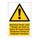 Attention Pente raide ! Danger de mort en raison de hauts-fonds dangereux Entrée et baignade interdites