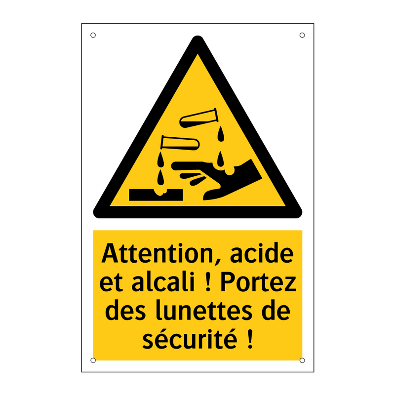Attention, acide et alcali ! Portez des lunettes de sécurité !