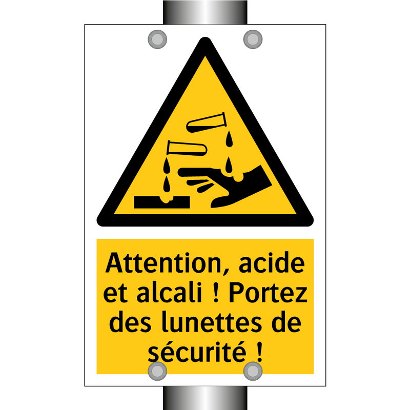 Attention, acide et alcali ! Portez des lunettes de sécurité !
