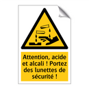 Attention, acide et alcali ! Portez des lunettes de sécurité !