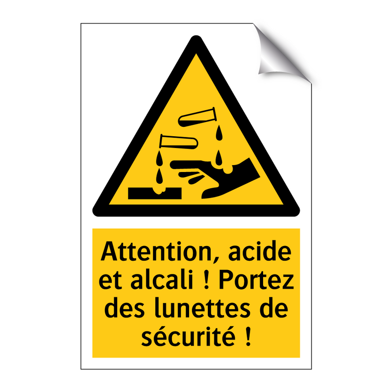 Attention, acide et alcali ! Portez des lunettes de sécurité !
