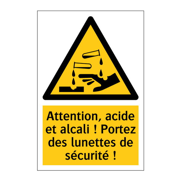 Attention, acide et alcali ! Portez des lunettes de sécurité !