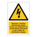 Attention ! Veuillez absolument garder l'accès aux dispositifs de commutation électrique et aux câbles de distribution dégagé
