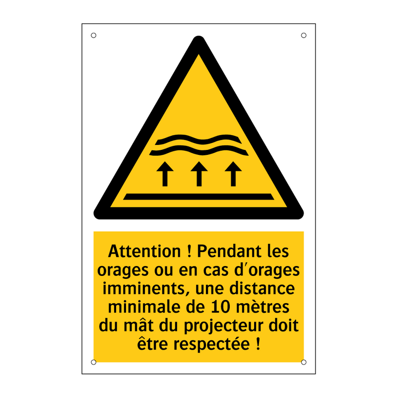 Attention ! Pendant les orages ou en cas d'orages imminents, une distance minimale de 10 mètres du mât du projecteur doit être respectée !