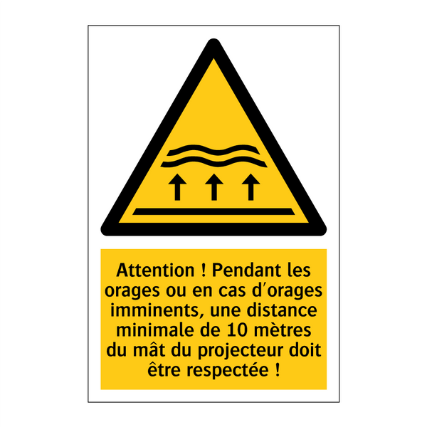Attention ! Pendant les orages ou en cas d'orages imminents, une distance minimale de 10 mètres du mât du projecteur doit être respectée !