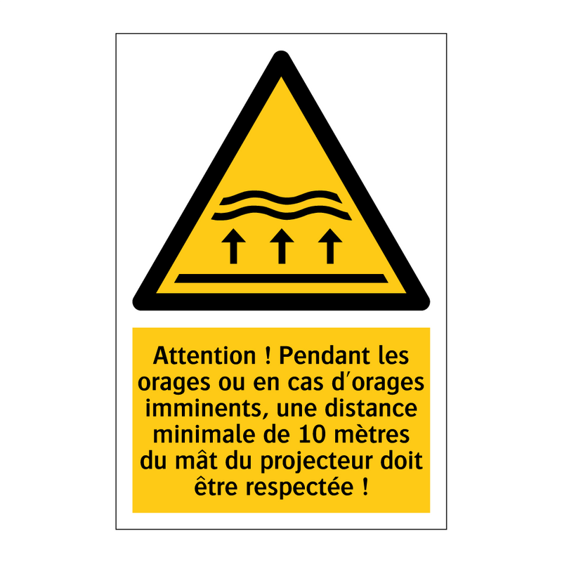 Attention ! Pendant les orages ou en cas d'orages imminents, une distance minimale de 10 mètres du mât du projecteur doit être respectée !