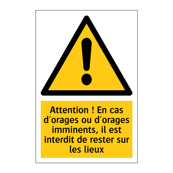 Attention ! En cas d'orages ou d'orages imminents, il est interdit de rester sur les lieux