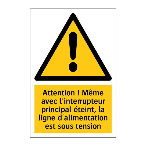 Attention ! Même avec l'interrupteur principal éteint, la ligne d'alimentation est sous tension
