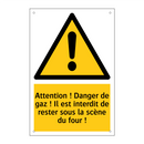 Attention ! Danger de gaz ! Il est interdit de rester sous la scène du four !