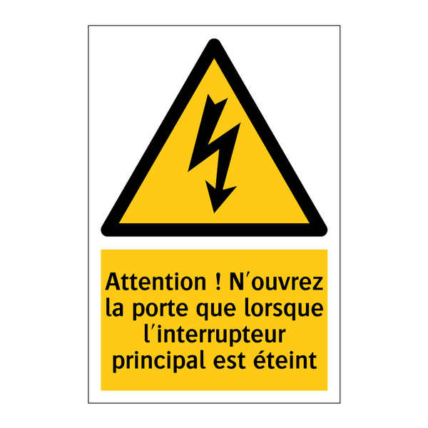 Attention ! N'ouvrez la porte que lorsque l'interrupteur principal est éteint
