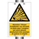 Attention ! Risque d'explosion. Les raccords et joints pour l'oxygène pré-serré doivent absolument être exempts de graisse et d'huile