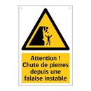 Attention ! Chute de pierres depuis une falaise instable