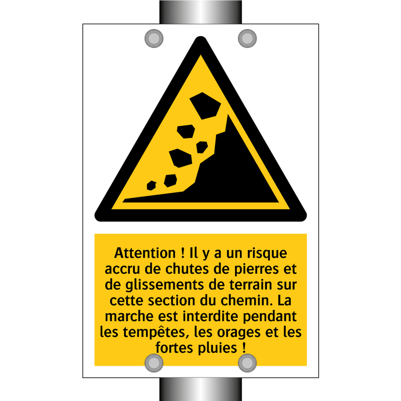 Attention ! Il y a un risque accru de chutes de pierres et de glissements de terrain sur cette section du chemin. La marche est interdite pendant les tempêtes, les orages et les fortes pluies !